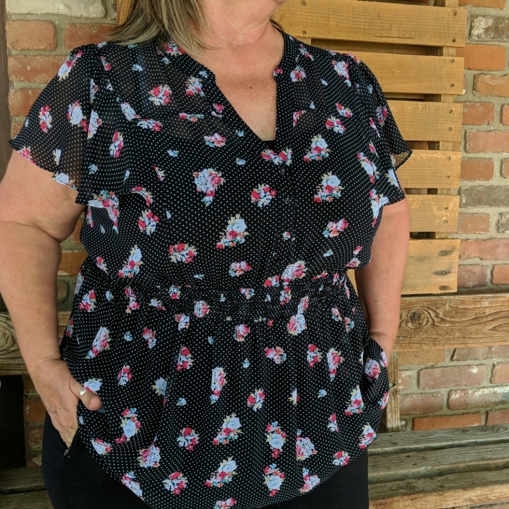 Black floral blouse